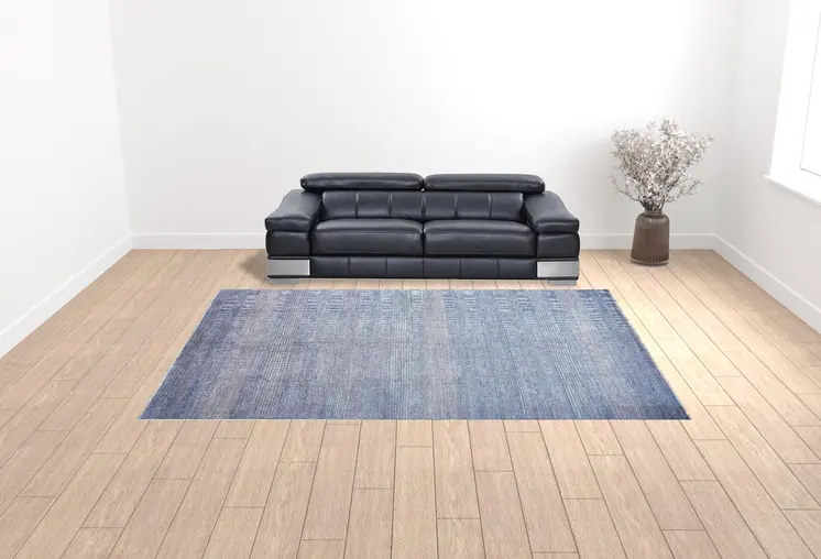 10' X 13' Blue And Silver Wool Striped Hand Knotted Area Rug