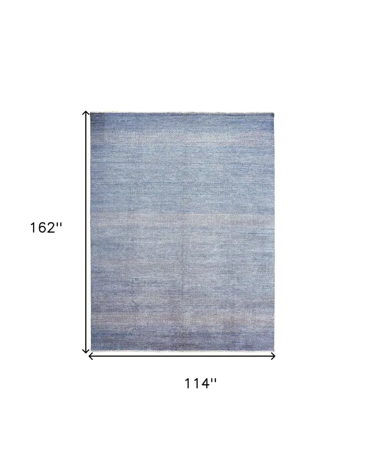 10' X 13' Blue And Silver Wool Striped Hand Knotted Area Rug
