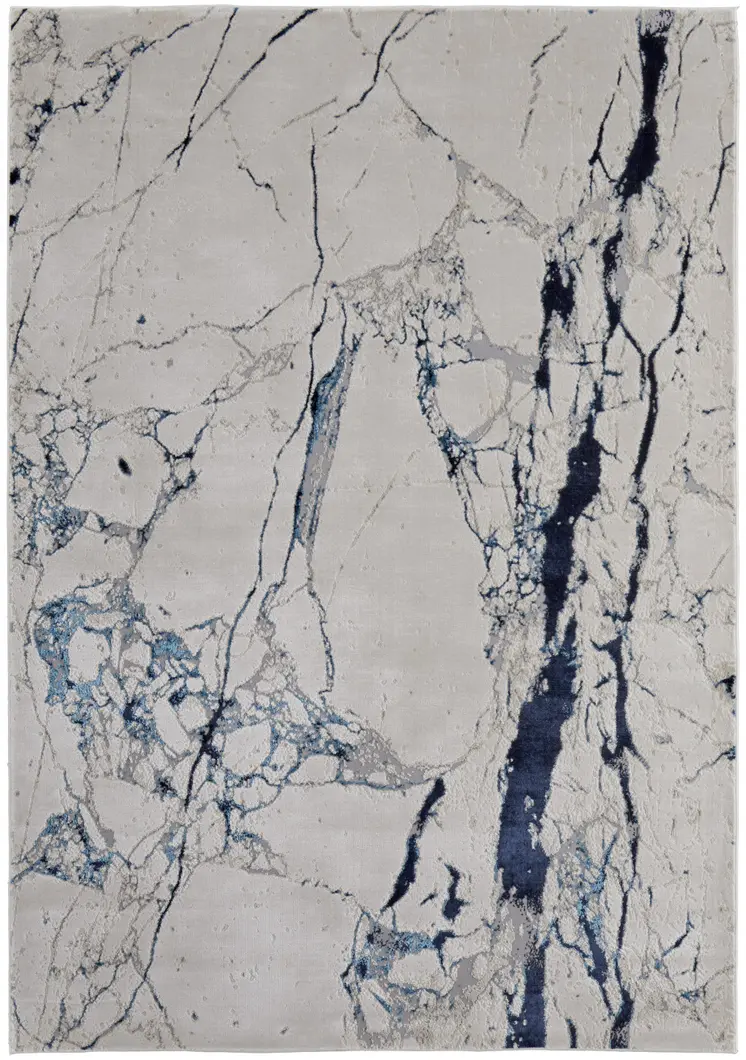 8' X 10' Ivory and Blue Marble Power Loom Distressed Area Rug