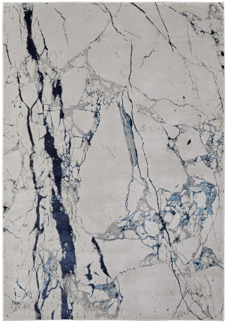 8' X 10' Ivory and Blue Marble Power Loom Distressed Area Rug