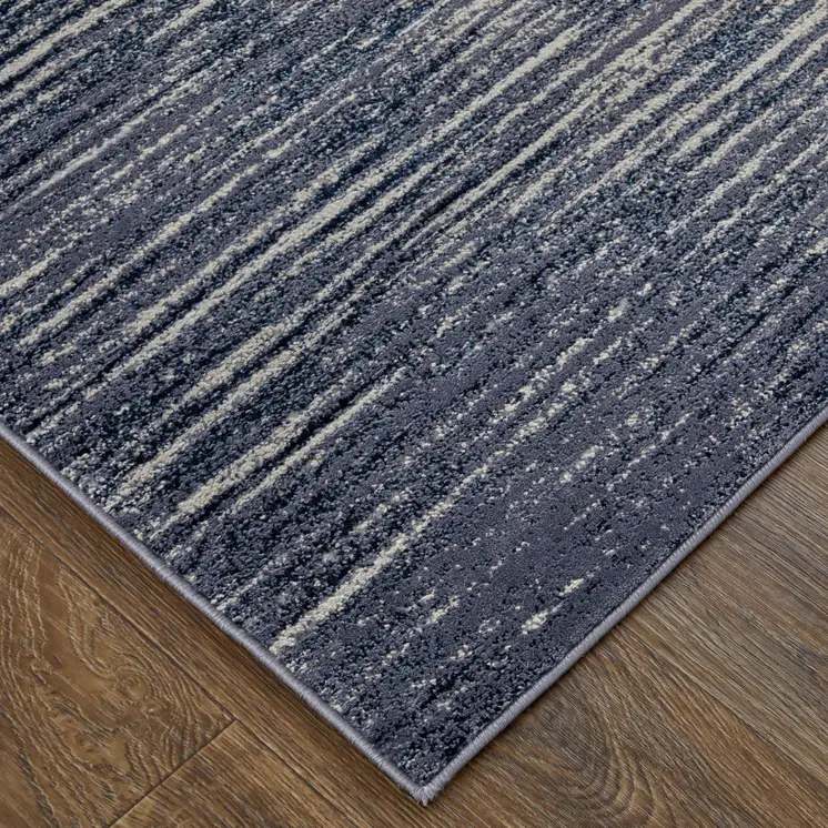 4' X 6' Blue and Ivory Striped Power Loom Distressed Non Skid Area Rug