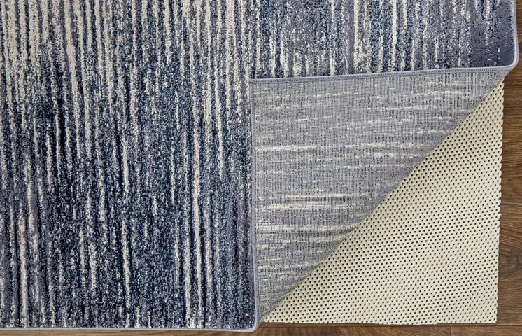 4' X 6' Blue and Ivory Striped Power Loom Distressed Non Skid Area Rug