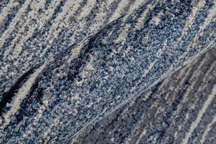 7' X 10' Blue and Ivory Striped Power Loom Distressed Non Skid Area Rug