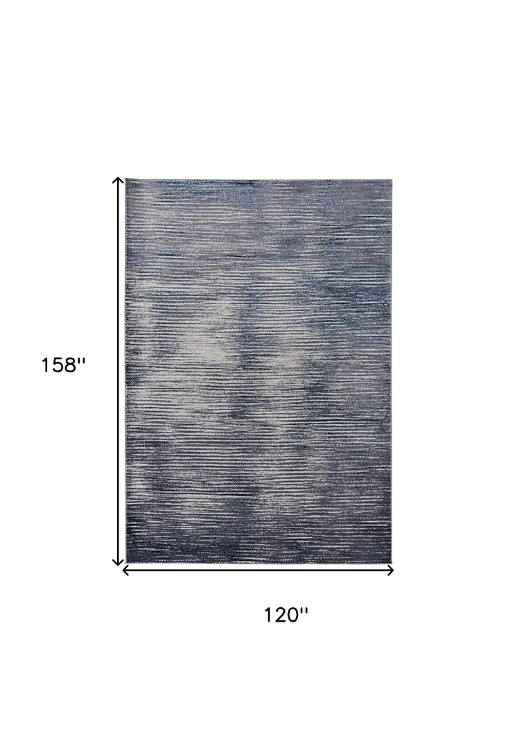 10' X 13' Blue Gray And Ivory Striped Power Loom Distressed Area Rug