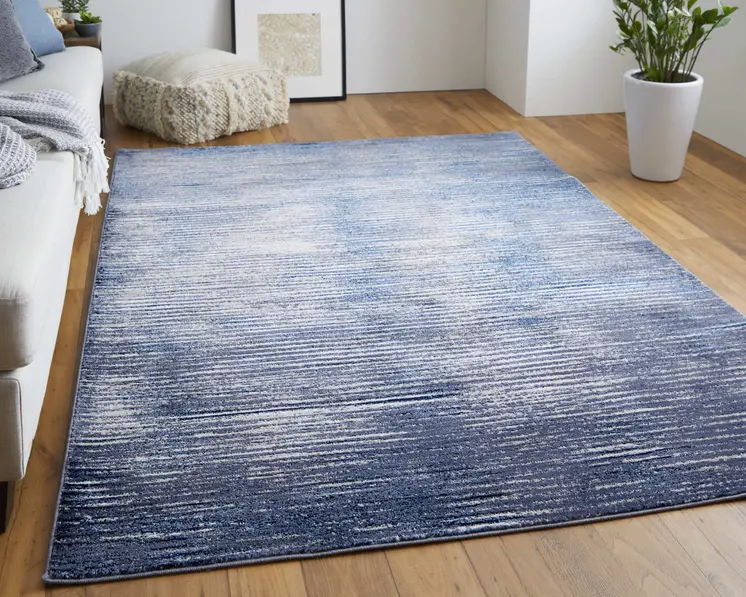 10' X 13' Blue Gray And Ivory Striped Power Loom Distressed Area Rug