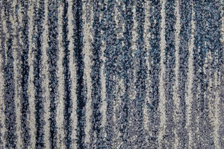 8' Blue Gray And Ivory Striped Power Loom Distressed Runner Rug