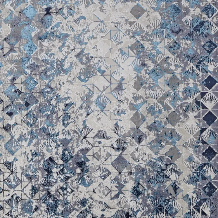 8' X 10' Blue Ivory And Gray Geometric Power Loom Distressed Area Rug