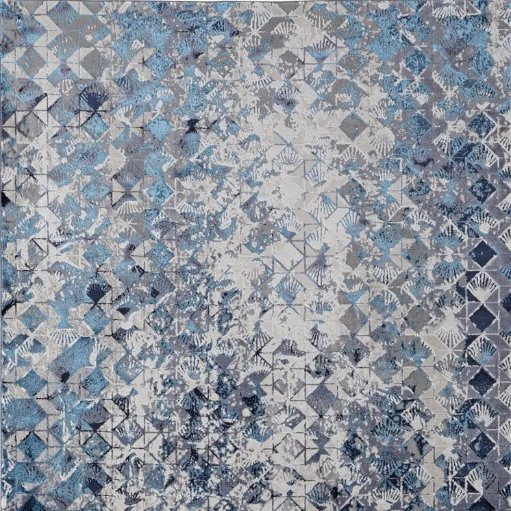 8' X 10' Blue Ivory And Gray Geometric Power Loom Distressed Area Rug