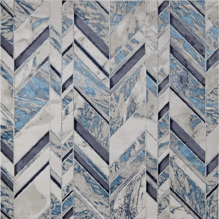 5' X 8' Ivory Blue And Gray Chevron Power Loom Distressed Area Rug