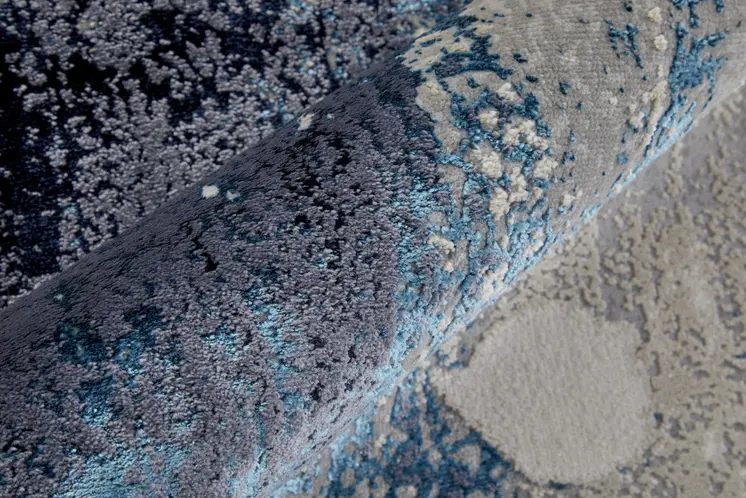8' X 10' Ivory and Blue Abstract Power Loom Distressed Non Skid Area Rug