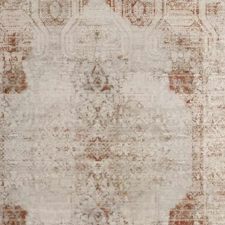 2' X 3' Tan Ivory And Orange Floral Power Loom Distressed Area Rug With Fringe