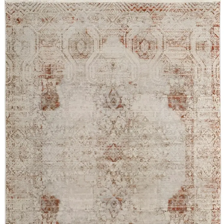 2' X 3' Tan Ivory And Orange Floral Power Loom Distressed Area Rug With Fringe