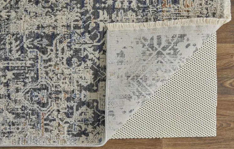 5' X 8' Gray and Ivory Abstract Power Loom Distressed Non Skid Area Rug With Fringe