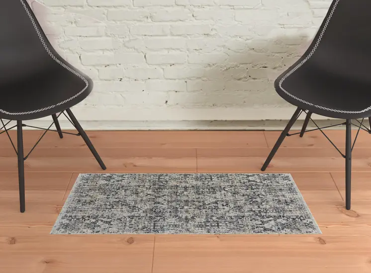 2' X 3' Ivory Gray And Taupe Abstract Power Loom Distressed Area Rug With Fringe