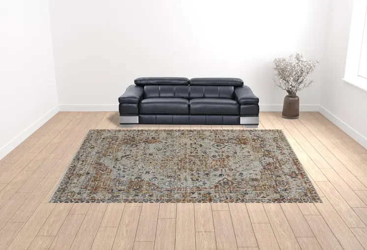 12' X 15' Tan Ivory And Orange Floral Power Loom Area Rug With Fringe