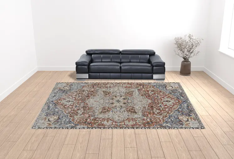 12' X 15' Orange Ivory And Blue Floral Power Loom Area Rug With Fringe
