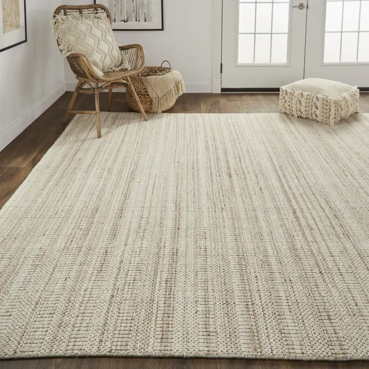 2' X 3' Ivory Wool Hand Woven Stain Resistant Area Rug