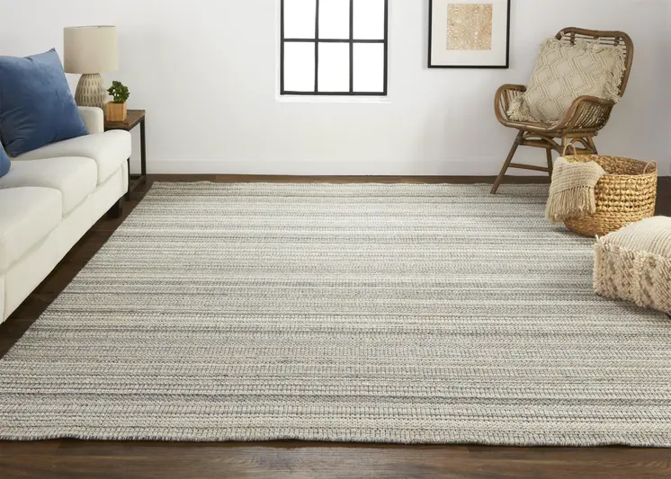 8' X 10' Gray And Taupe Wool Hand Woven Stain Resistant Area Rug