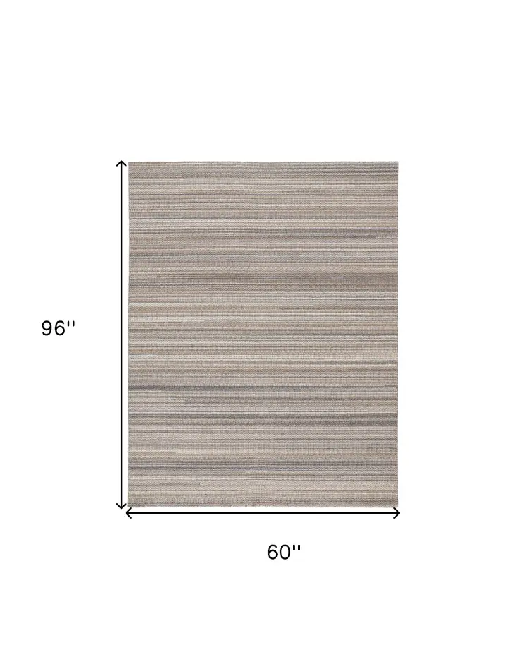 5' X 8' Brown And Taupe Wool Hand Woven Stain Resistant Area Rug