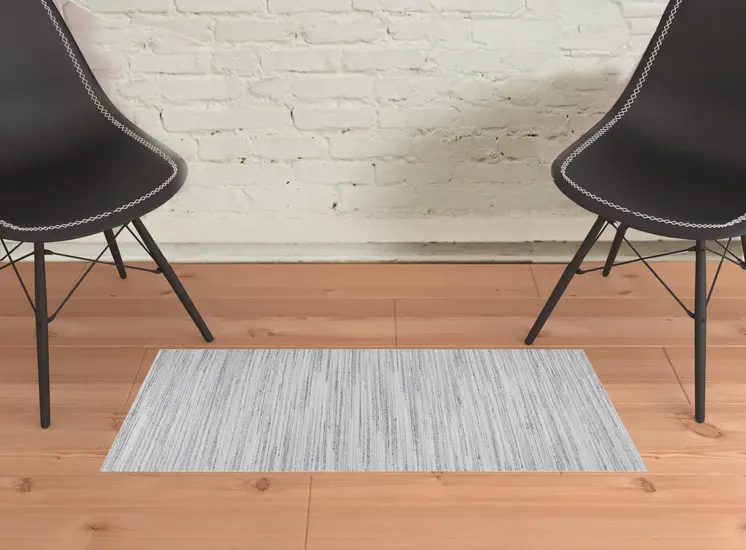 2' X 3' Silver Wool Hand Woven Stain Resistant Area Rug