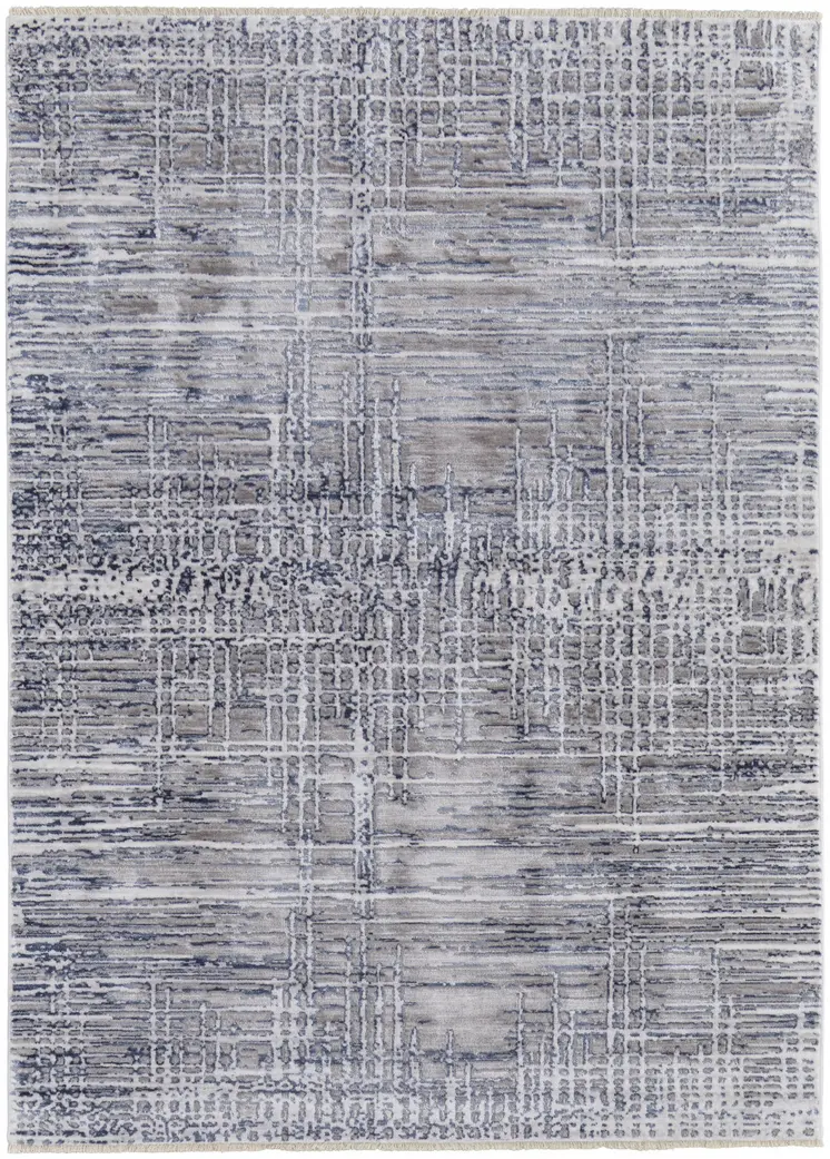 2' X 3' Gray And Blue Abstract Stain Resistant Area Rug