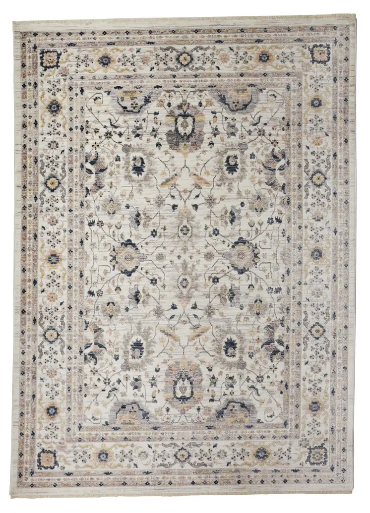 2' X 3' Tan Ivory And Blue Floral Stain Resistant Area Rug