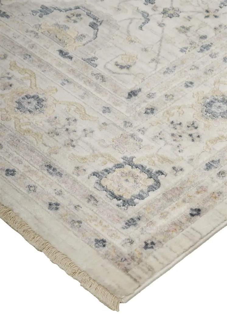 2' X 3' Tan Ivory And Blue Floral Stain Resistant Area Rug