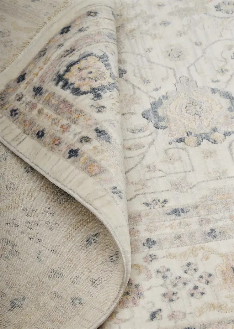2' X 3' Tan Ivory And Blue Floral Stain Resistant Area Rug