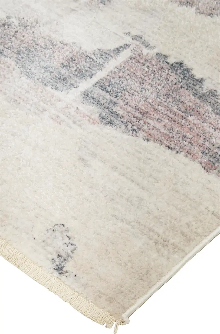 2' X 3' Ivory Blue And Pink Abstract Stain Resistant Area Rug