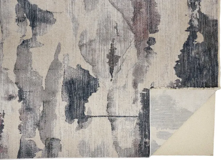 2' X 3' Ivory Blue And Pink Abstract Stain Resistant Area Rug