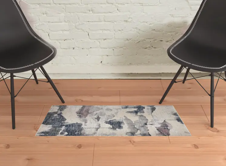 2' X 3' Ivory Blue And Pink Abstract Stain Resistant Area Rug