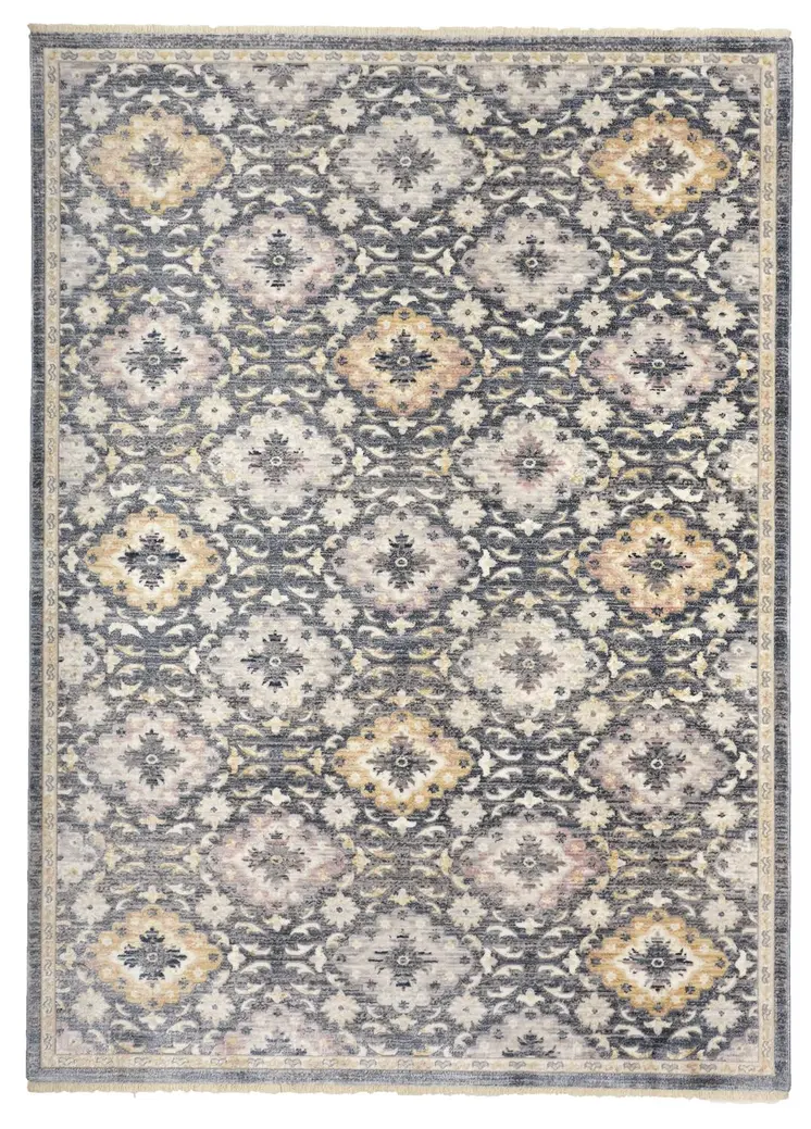 2' X 3' Blue And Gold Floral Stain Resistant Area Rug