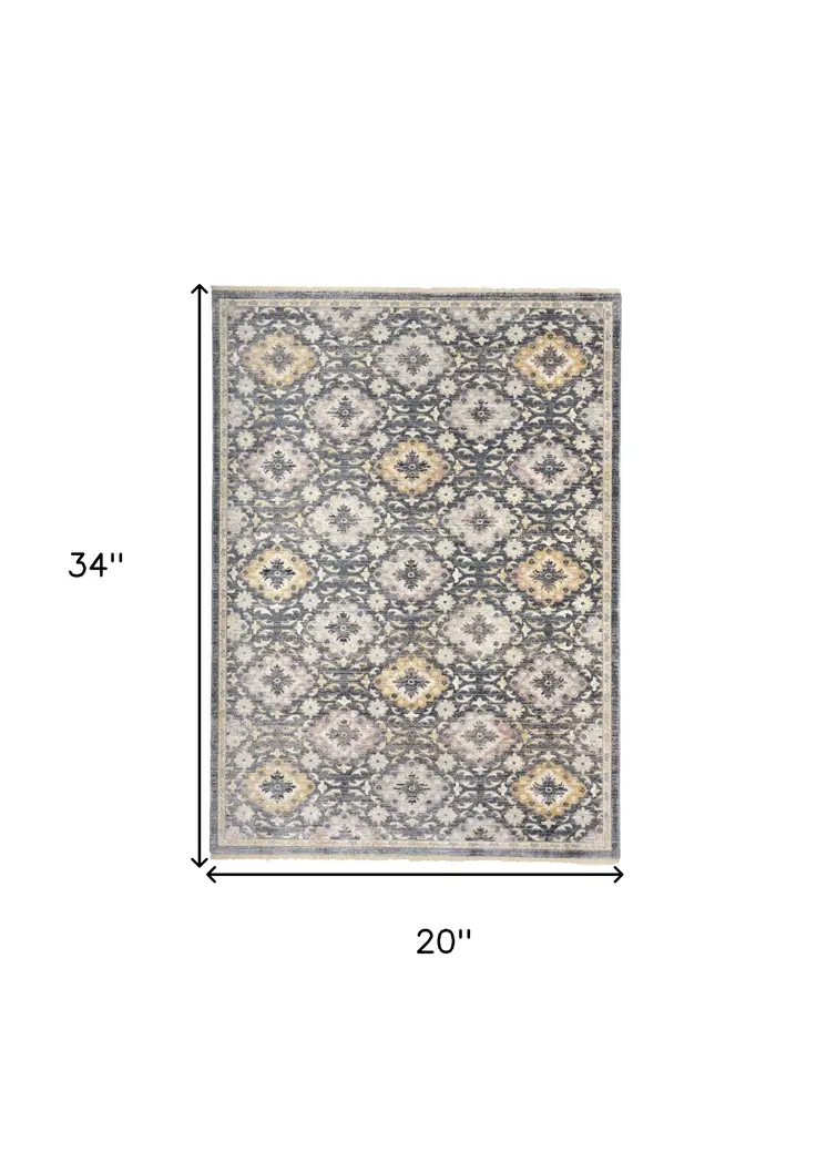 2' X 3' Blue And Gold Floral Stain Resistant Area Rug