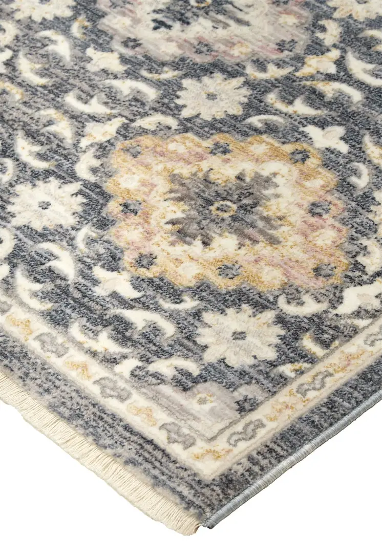 2' X 3' Blue And Gold Floral Stain Resistant Area Rug