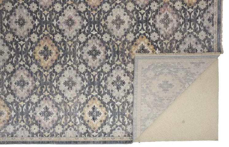 2' X 3' Blue And Gold Floral Stain Resistant Area Rug
