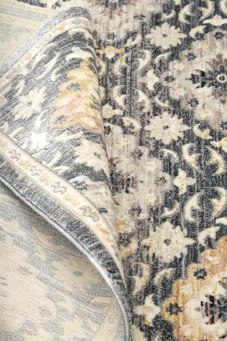 2' X 3' Blue And Gold Floral Stain Resistant Area Rug
