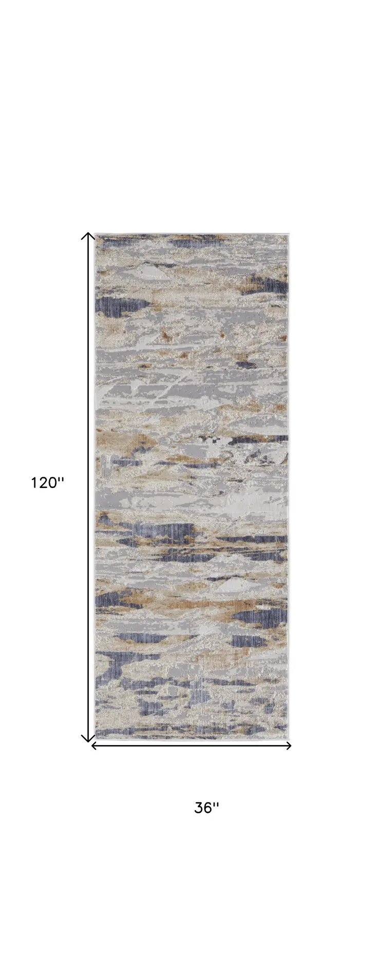 10' Tan and Ivory Abstract Power Loom Distressed Non Skid Runner Rug