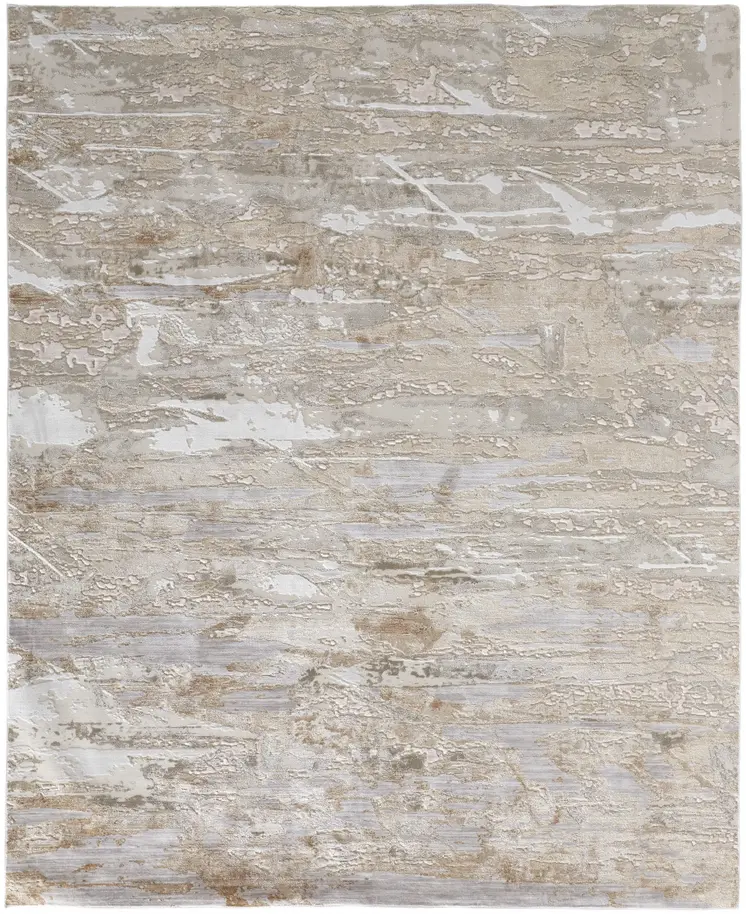 10' X 13' Tan And Ivory Abstract Power Loom Distressed Area Rug