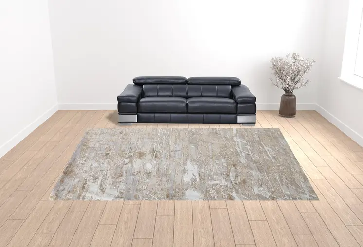 12' X 15' Tan And Ivory Abstract Power Loom Distressed Area Rug