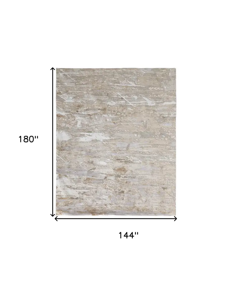 12' X 15' Tan And Ivory Abstract Power Loom Distressed Area Rug