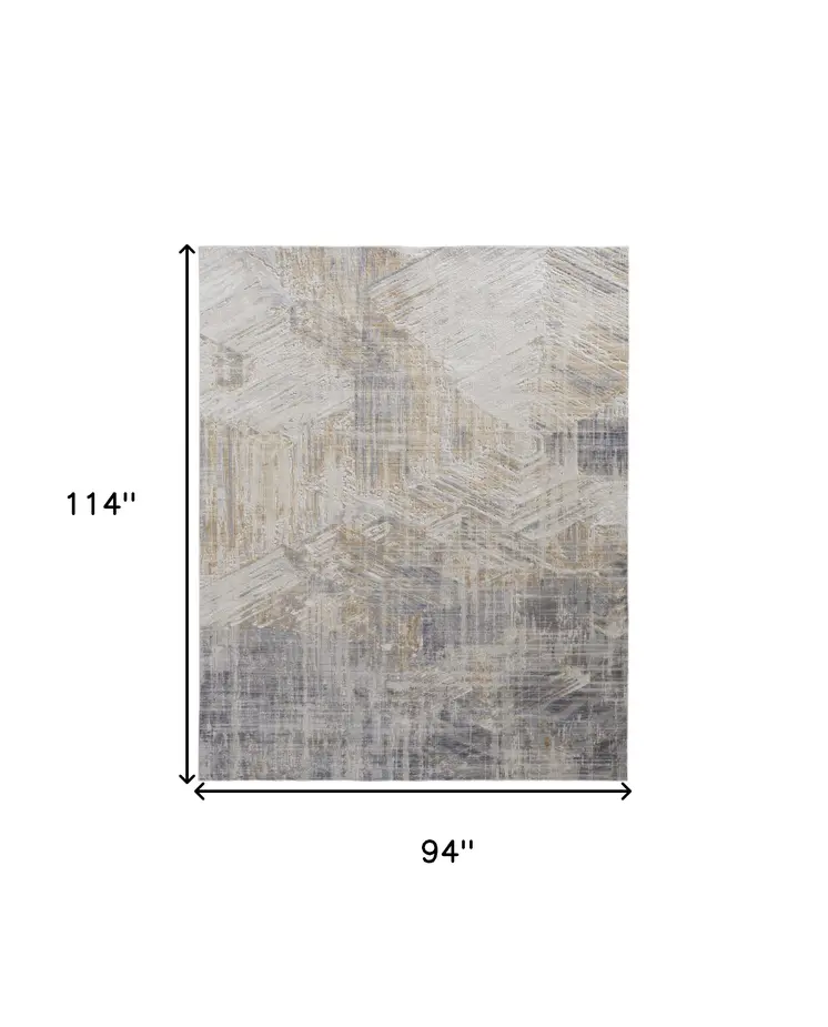 8' X 10' Tan and Ivory Abstract Power Loom Distressed Non Skid Area Rug