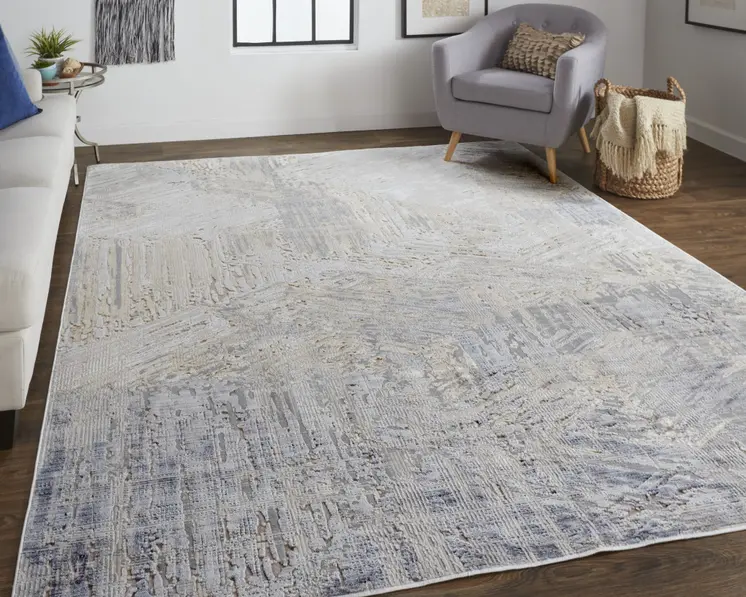 8' X 10' Tan and Ivory Abstract Power Loom Distressed Non Skid Area Rug