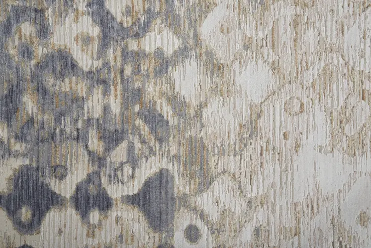 10' Tan and Ivory Abstract Power Loom Distressed Non Skid Runner Rug