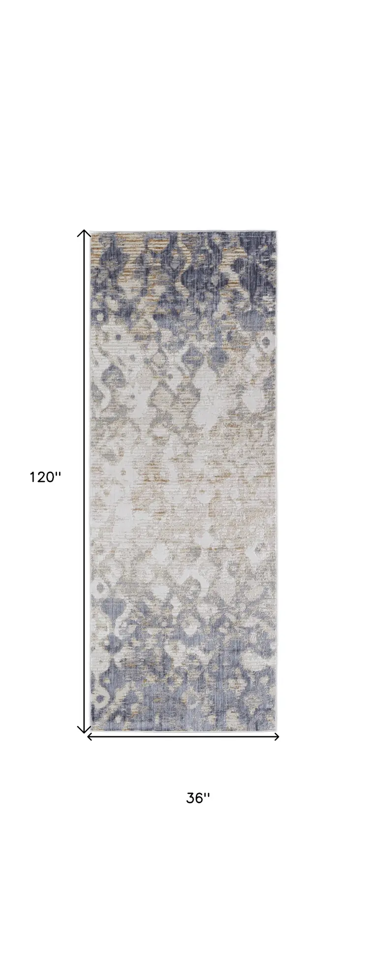 10' Tan and Ivory Abstract Power Loom Distressed Non Skid Runner Rug