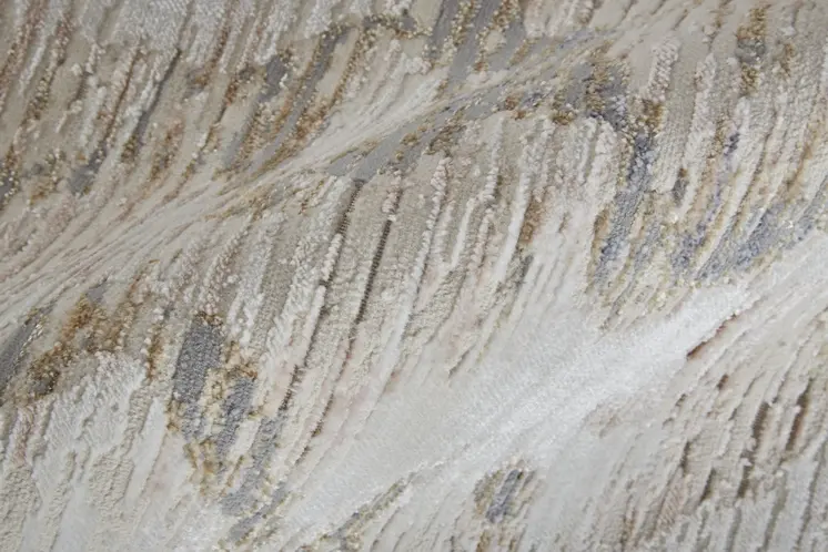 12' Tan Ivory And Blue Abstract Power Loom Distressed Runner Rug
