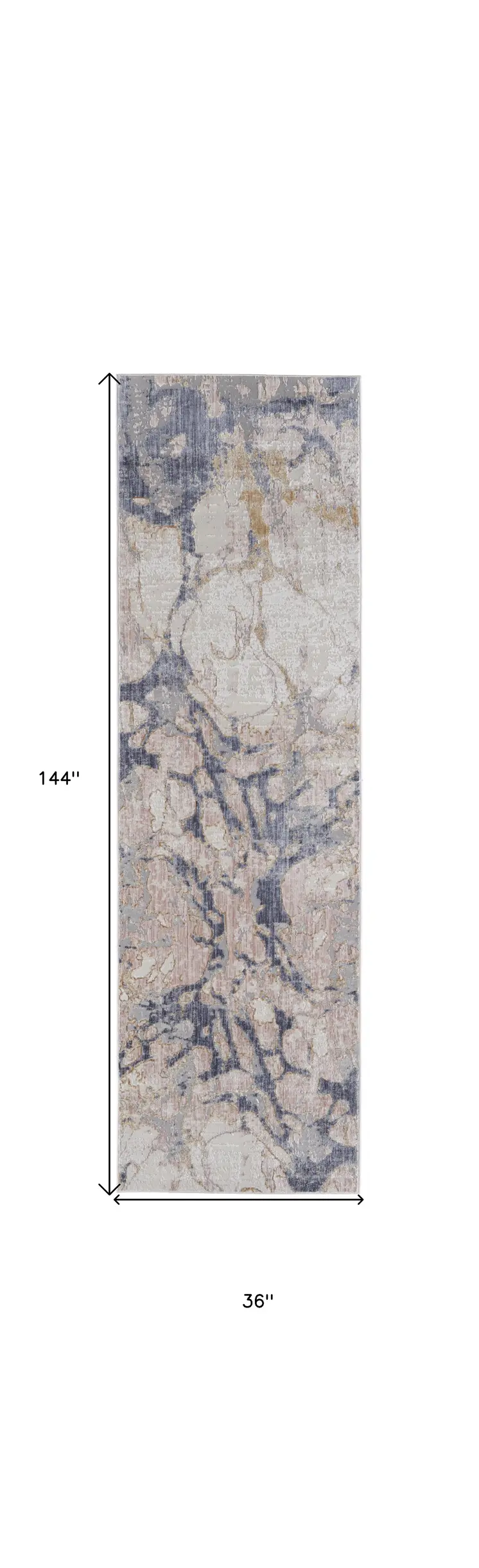 12' Beige and Blue Abstract Power Loom Distressed Runner Rug