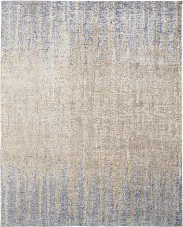8' X 10' Tan and Brown Abstract Power Loom Distressed Non Skid Area Rug