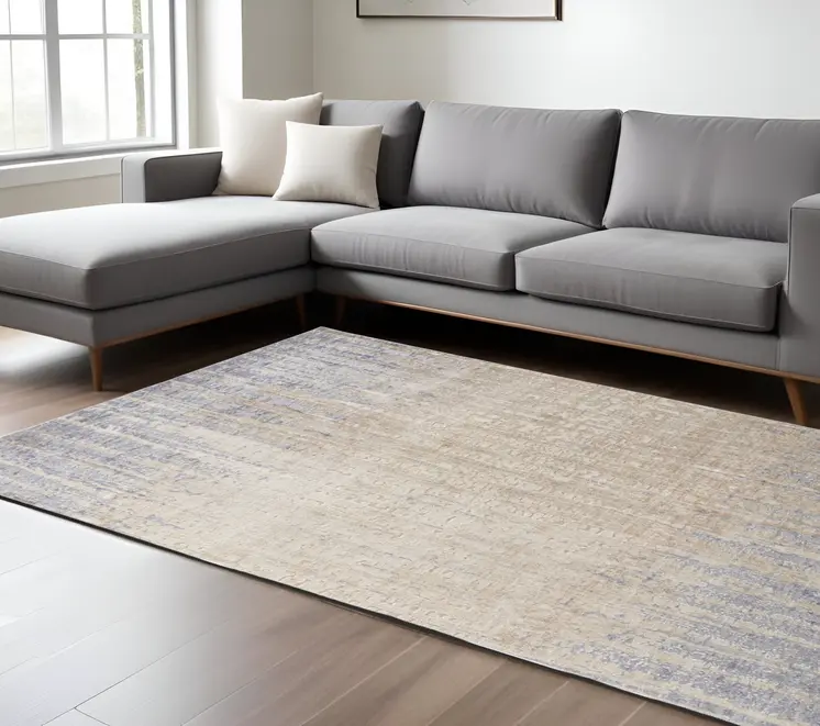 8' X 10' Tan and Brown Abstract Power Loom Distressed Non Skid Area Rug