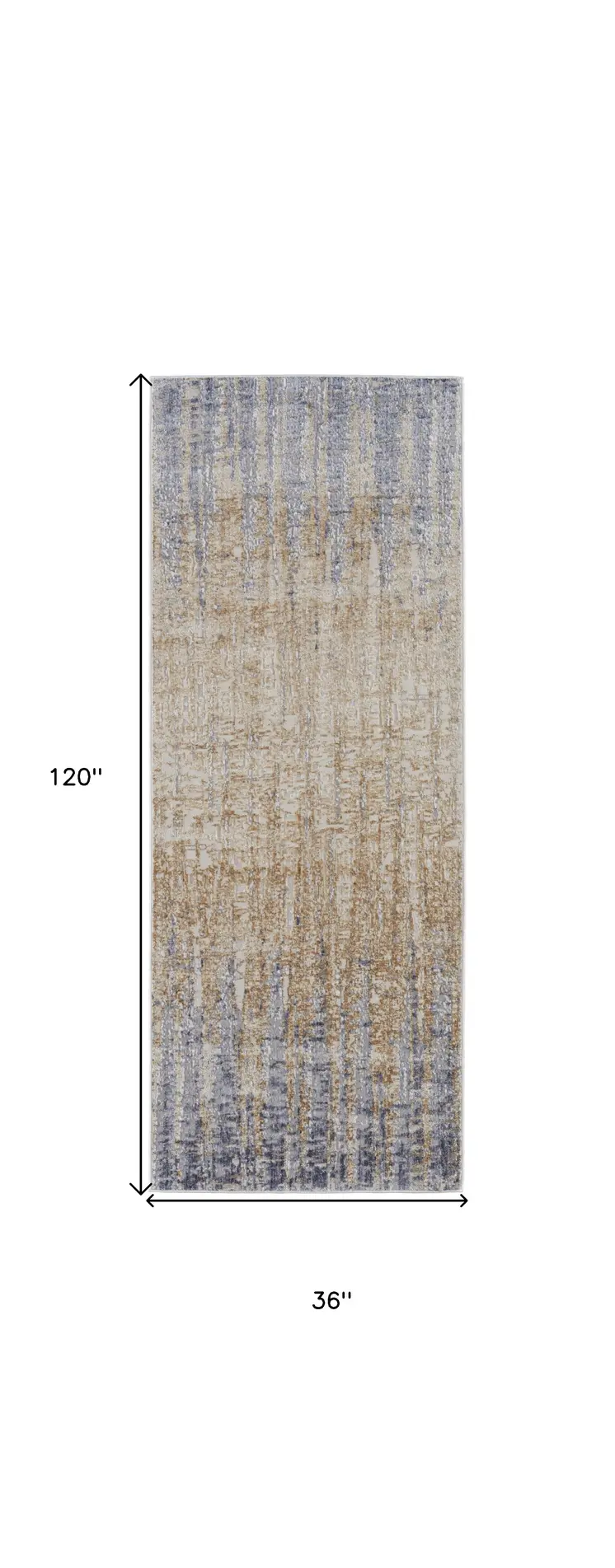 10' Tan and Brown Abstract Power Loom Distressed Non Skid Runner Rug