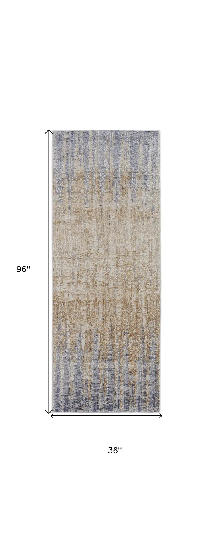 8' Tan Brown And Blue Abstract Power Loom Distressed Runner Rug